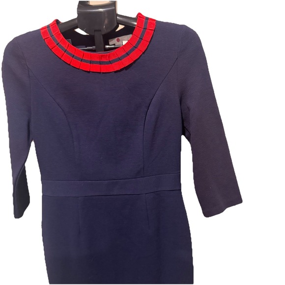 Boden Navy Ribbed Knit Sheath Dress Red Trim Midi Work Office Preppy US 8L - Picture 6 of 12